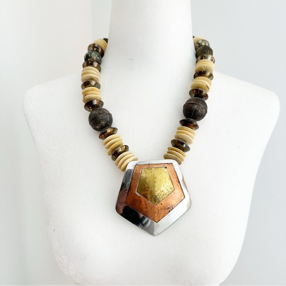 Layered Metals Necklace with Beading
